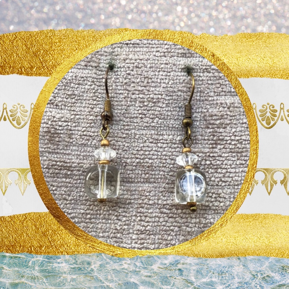 Handcrafted Glass Lampwork Bead Earrings | Gold, Bronze And Glass Beads Handmade - Picture 2 of 9